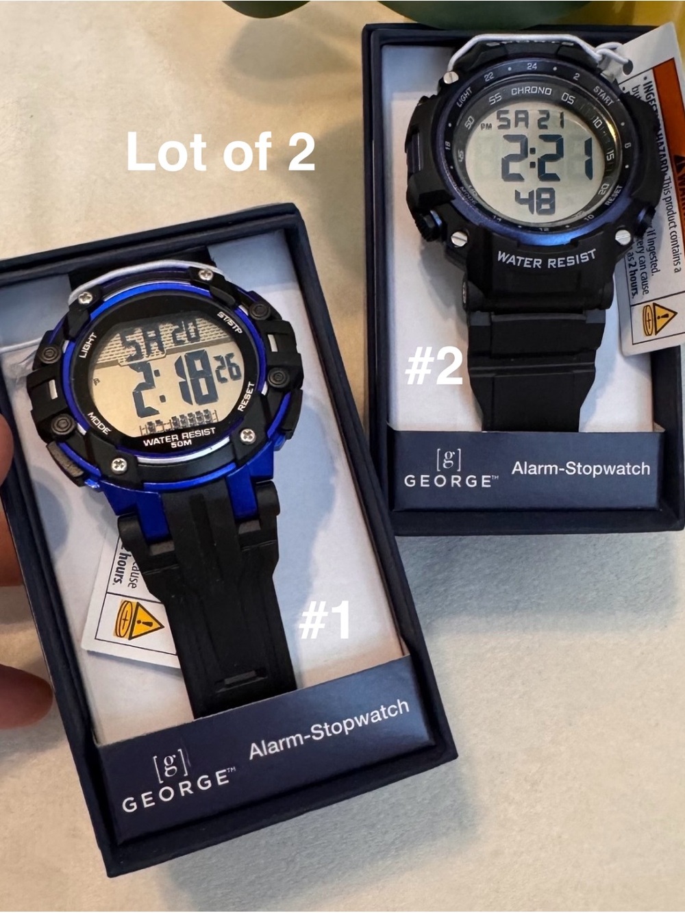 George Men's Digital Sport Wristwatch Plastic Strap, LOT OF 2, NEW
